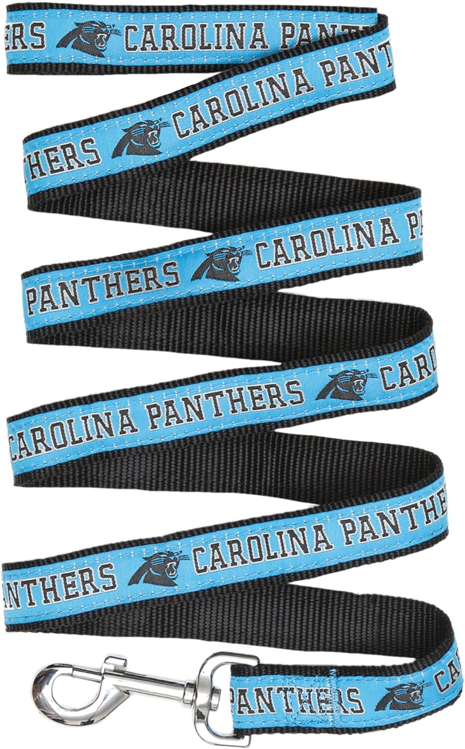 NFL Licensed Carolina Panthers Pet Leash, Size Large – Durable Satin Dog & Cat Walking Strap and Pet Tether with Embroidered Team Name & Logo