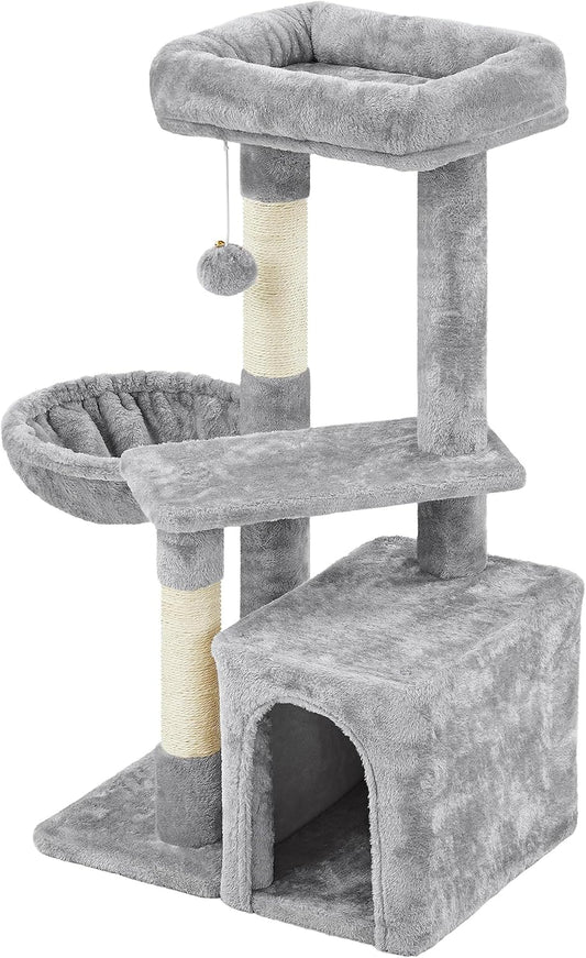 Cat Tree 34In Cat Tower Plush Cover with Condo, Platform & Basket for Indoor Kittens, Cat Furniture Activity Tree