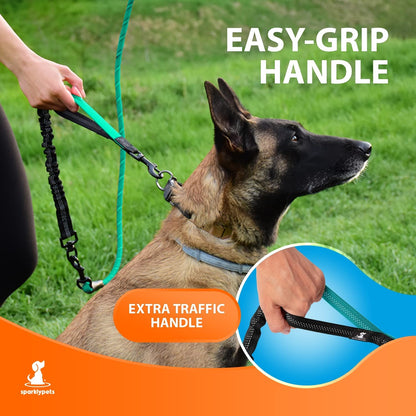Heavy Duty Rope Bungee Leash for Large and Medium Dogs with Anti-Pull for Shock Absorption - No Slip Reflective Lead for outside (Teal, Bungee Leash- 5.5 Ft)