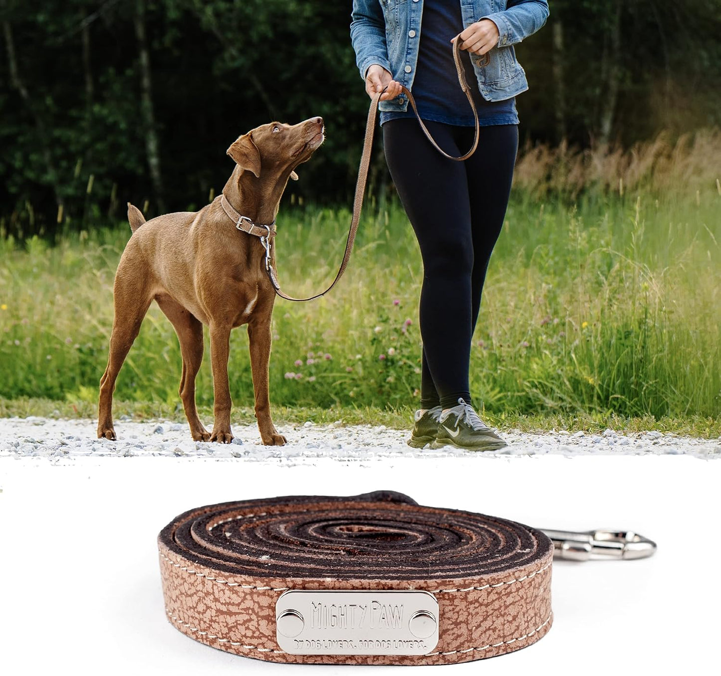 Luxury Leather Dog Leash - Genuine Material Leather Leashes for All Pet Sizes - Pet Lead - 5 Ft Premium Quality - Soft Material - Light Brown