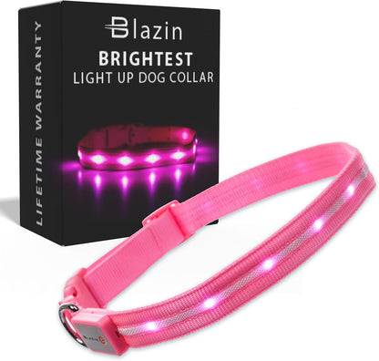 Light up Dog Collar - the Original LED Dog Collar - USB Rechargeable - Waterproof - 1,000 Feet of Visibility - Dog Collar Light for Small, Medium, Large Dogs - US Brand