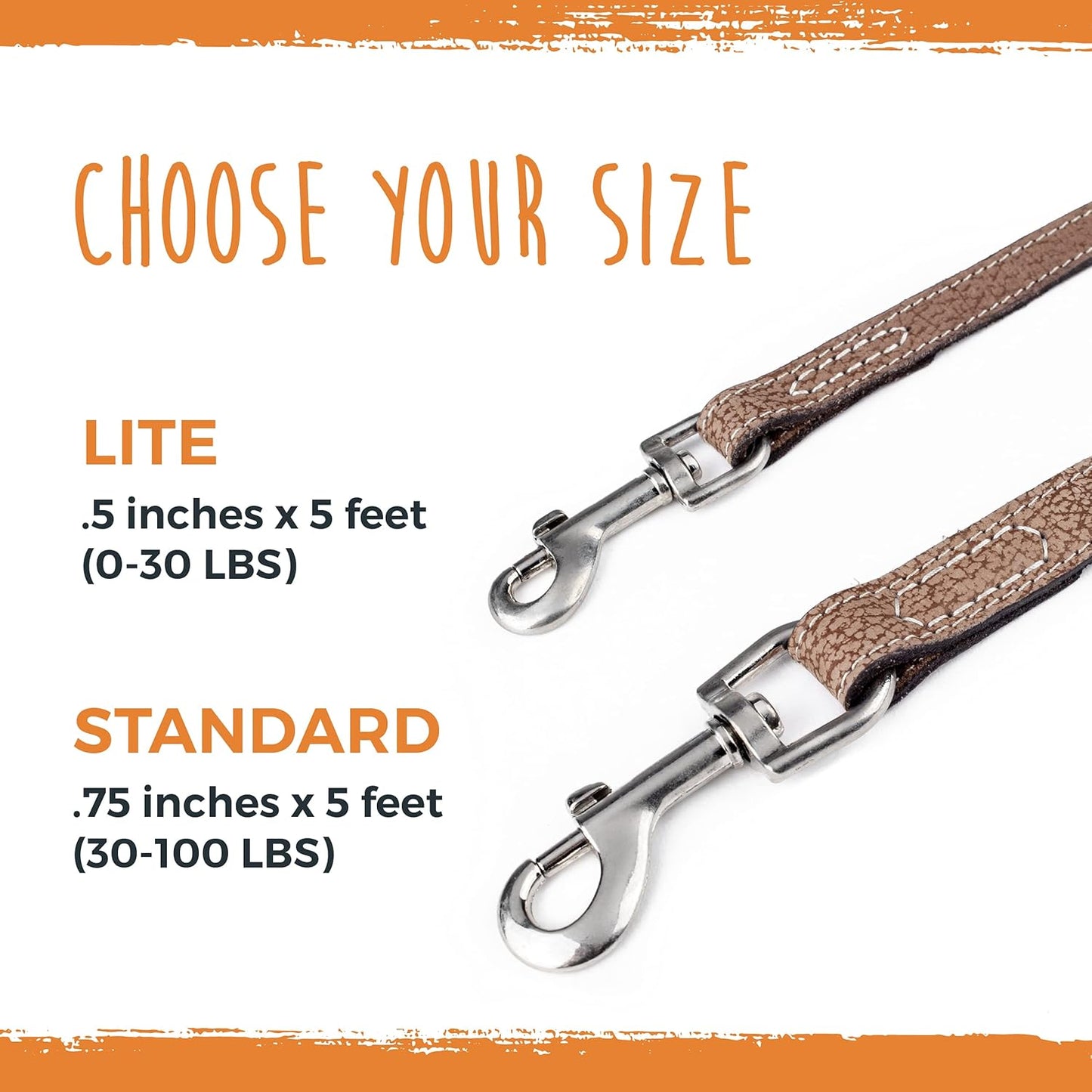 Luxury Leather Dog Leash - Genuine Material Leather Leashes for All Pet Sizes - Pet Lead - 5 Ft Premium Quality - Soft Material - Light Brown
