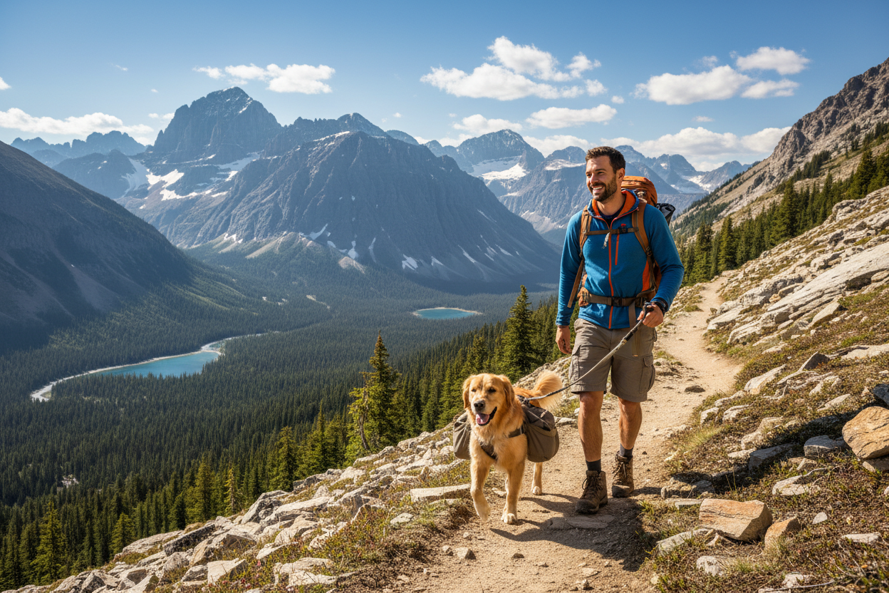 Man and dog hiking